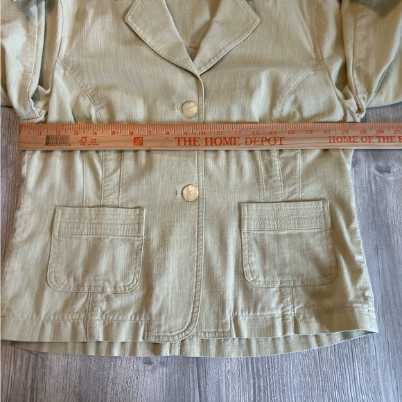 J. JILL Light Green Light Cotton Textured Unlined Jacket, Floral Flip Cuffs Sz 8 - Picture 11 of 13